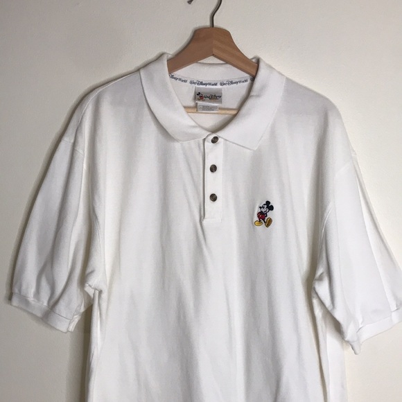 Vintage Walt Disney world white cotton polo shirt with Mickey Mouse large - Picture 2 of 12